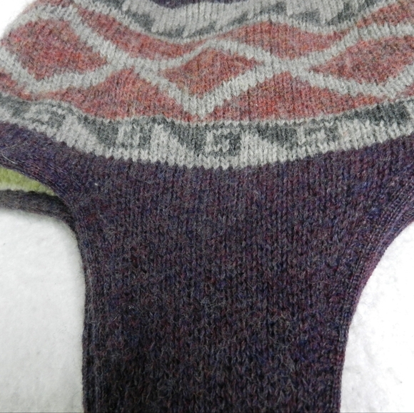 VINTAGE WigWam Wool Hat Beanie Purple Geometric Winter Aztec Fleece Lined - Picture 2 of 6